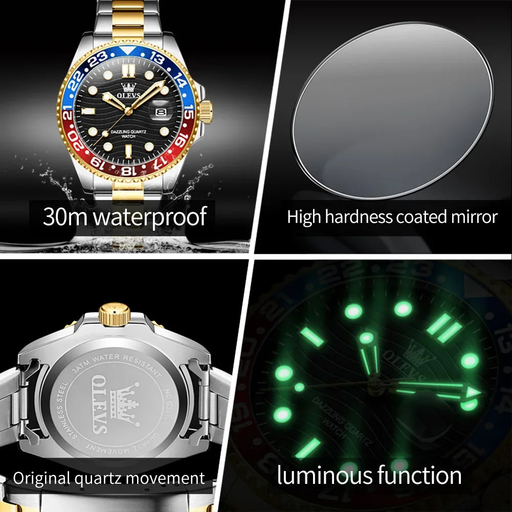 OLEVS 3610 Luxury Diving Series Colorful Bezel Fashion Original Quartz Watch