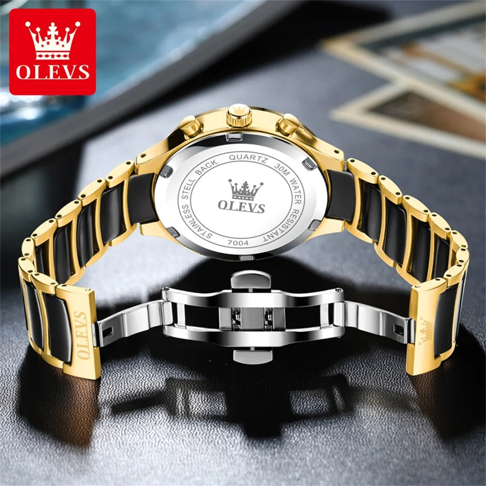 OLEVS 7004 Luminous Ceramic, Steel Strips Moon Phase Quartz Watch