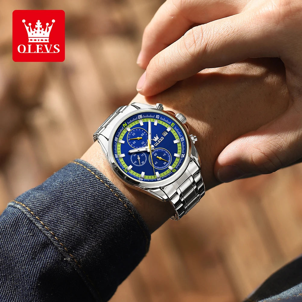 OLEVS TY713 Casual Stainless Steel, Luminous Chronograph Date Quartz Watch