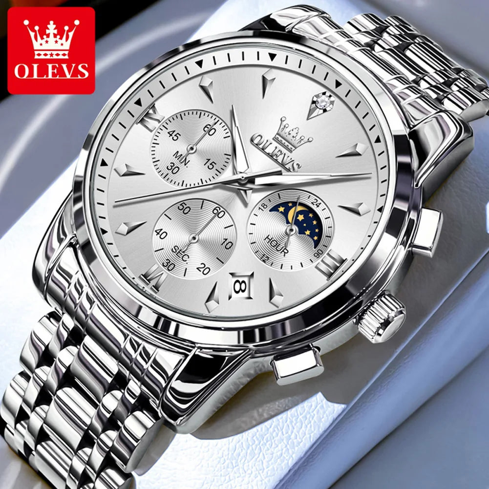 OLEVS 3639 Multifunctional Chronograph Watch, Luminous Moon Phase Watch