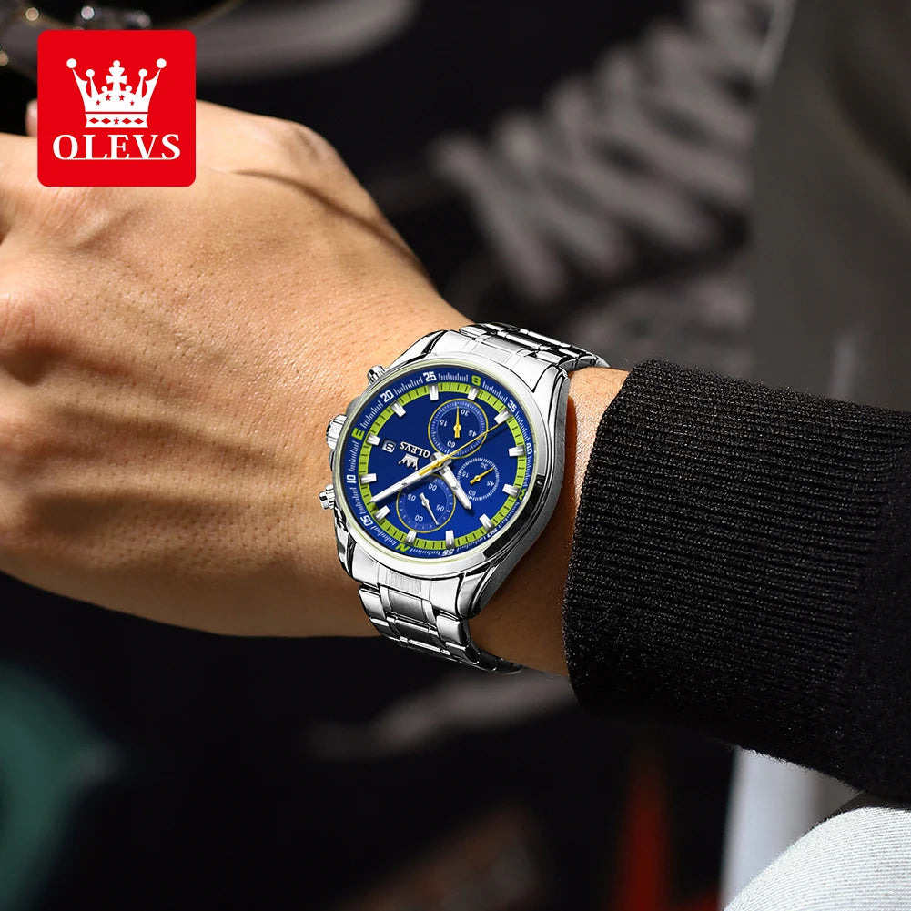 OLEVS TY713 Casual Stainless Steel, Luminous Chronograph Date Quartz Watch