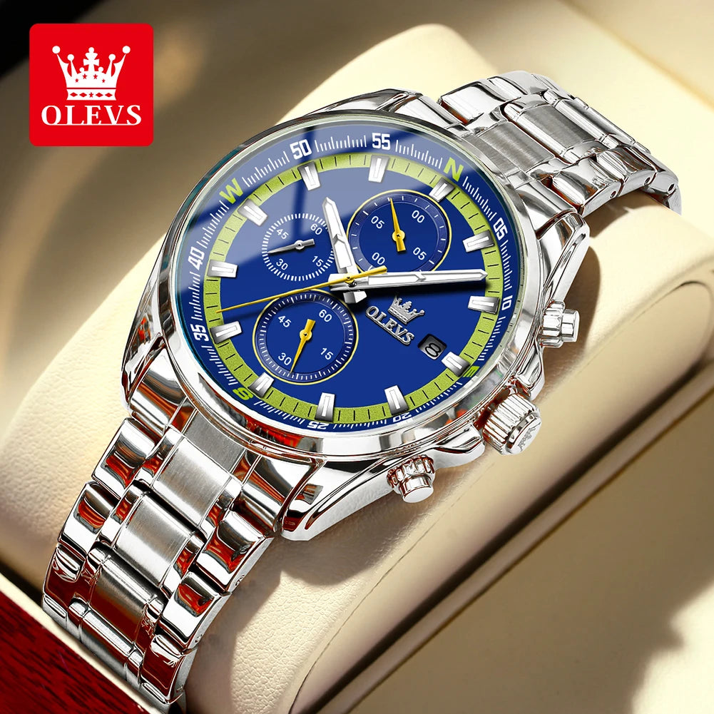 OLEVS TY713 Casual Stainless Steel, Luminous Chronograph Date Quartz Watch