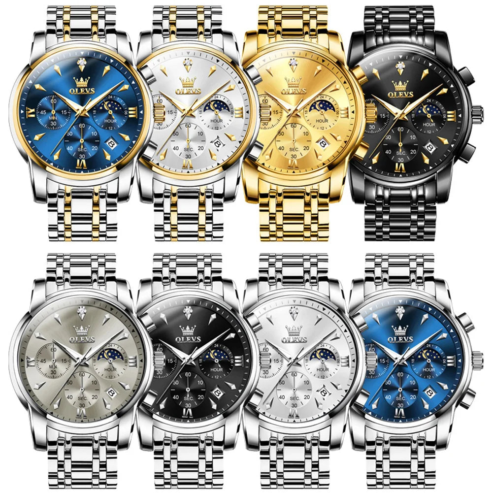 OLEVS 3639 Multifunctional Chronograph Watch, Luminous Moon Phase Watch