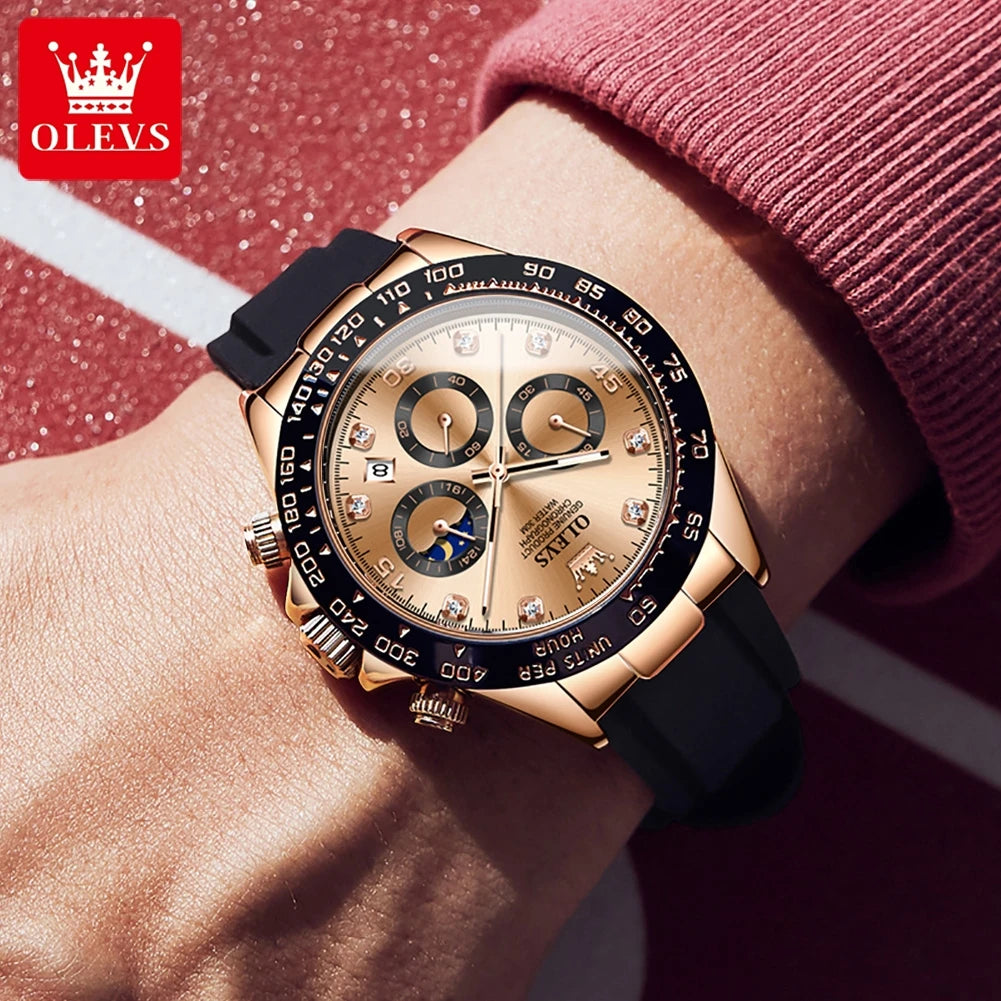 OLEVS 2875 Silicone Sports Multi functional Luminous Date Timer Quartz Watch