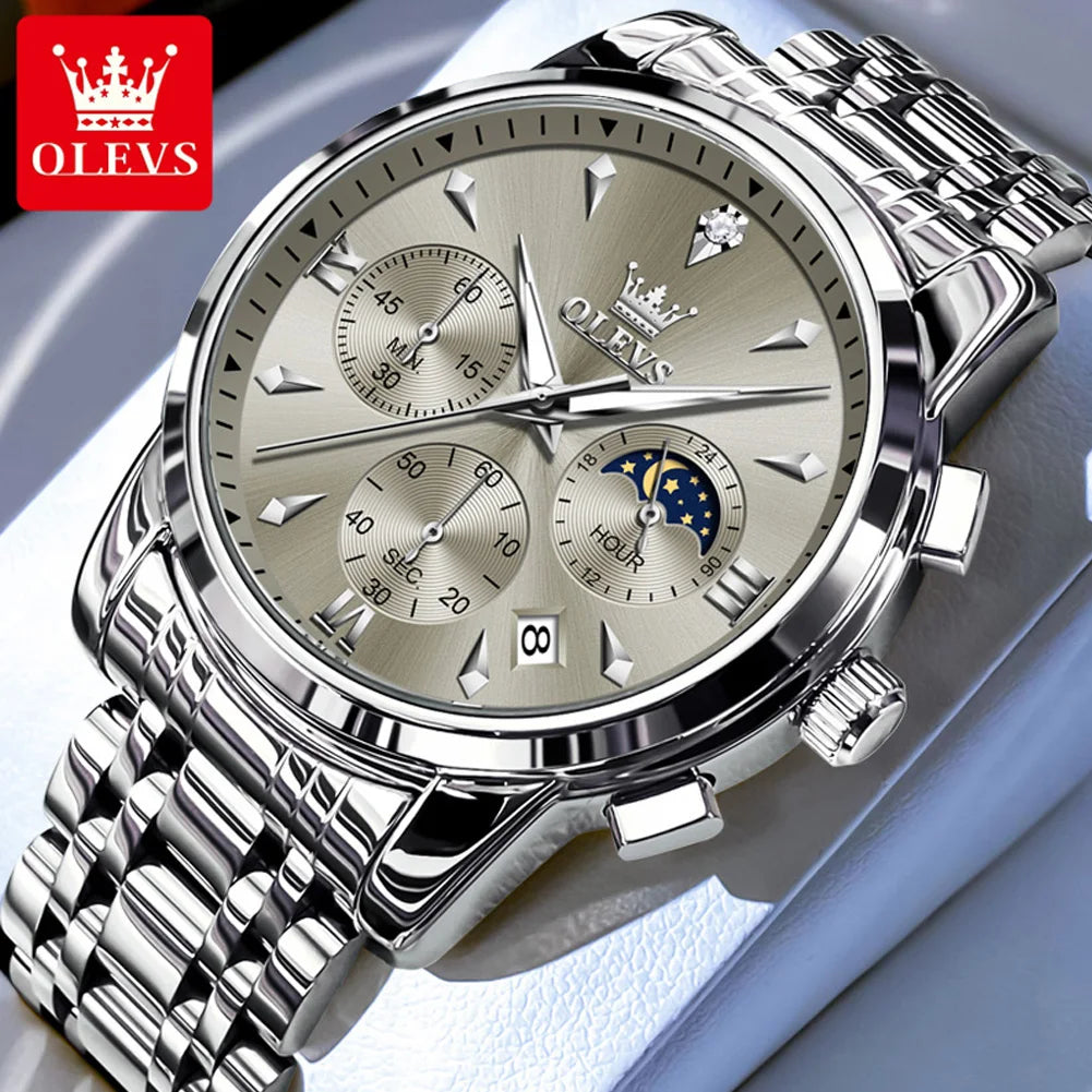 OLEVS 3639 Multifunctional Chronograph Watch, Luminous Moon Phase Watch